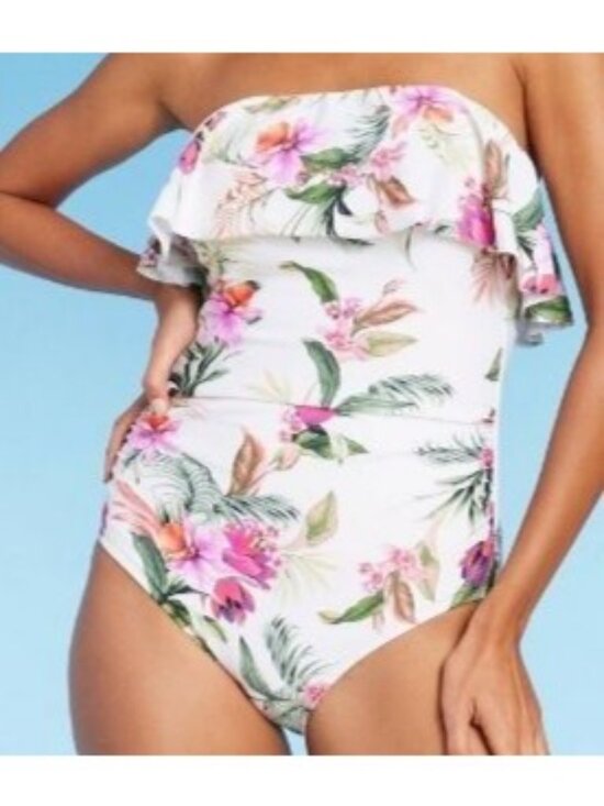 Kona Sol Other - Kona Sol Women's Bandeau Flounce Front Ruched Full Coverage One Piece Swimsuit M